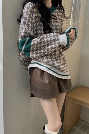 Cute Everyday Outfits, Outfit Inspo Casual Dogtooth Check Grandma Sweater