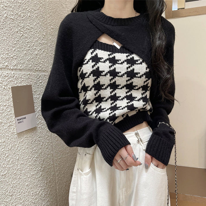 Cute Everyday Outfits, Outfit Inspo Casual Dogtooth Check Top & Sweater Co-Ord Cute Everyday Outfits, Outfit Inspo Casual Dogtooth Check Top & Sweater Co-Ord
