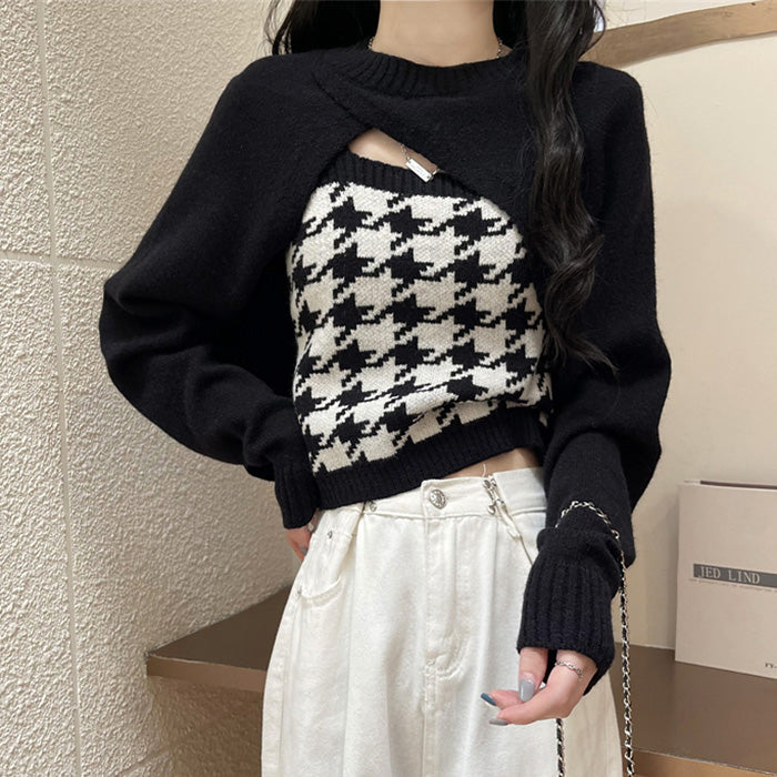 Cute Everyday Outfits, Outfit Inspo Casual Dogtooth Check Top & Sweater Co-Ord Cute Everyday Outfits, Outfit Inspo Casual Dogtooth Check Top & Sweater Co-Ord