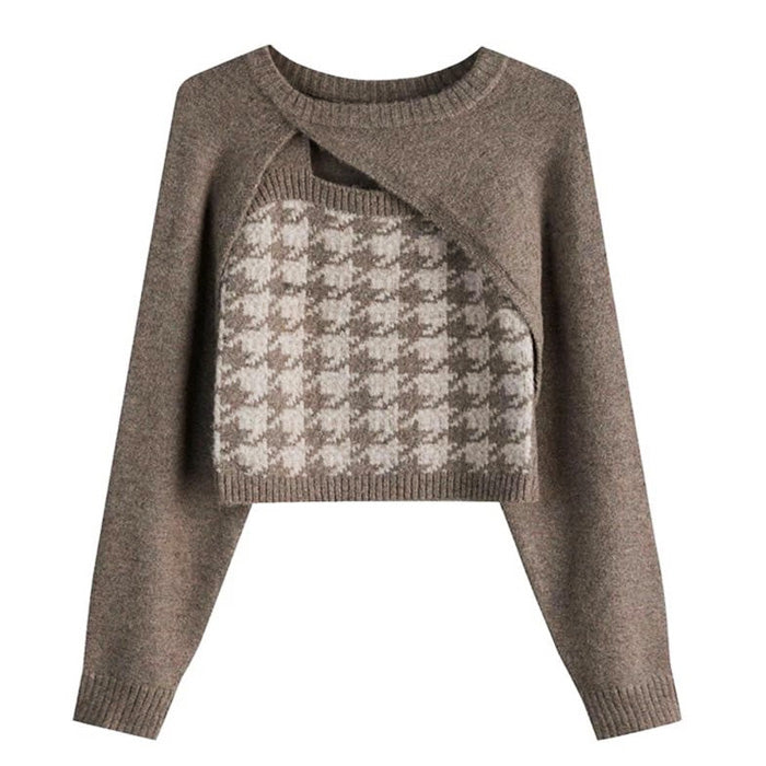 Cute Everyday Outfits, Outfit Inspo Casual Dogtooth Check Top & Sweater Co-Ord