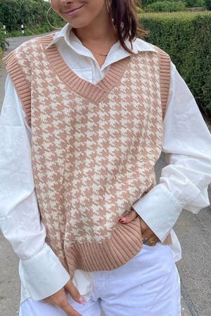 Cute Everyday Outfits, Outfit Inspo Casual Dogtooth Check Vest