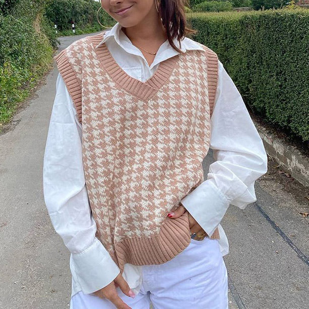 Cute Everyday Outfits, Outfit Inspo Casual Dogtooth Check Vest Cute Everyday Outfits, Outfit Inspo Casual Dogtooth Check Vest