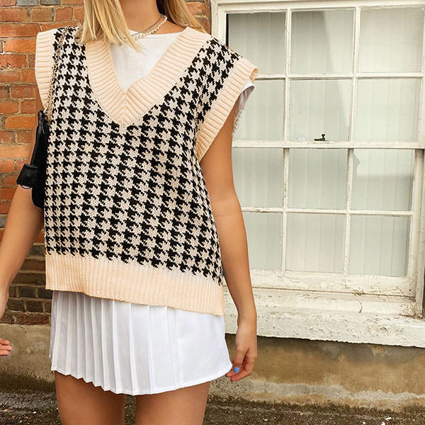 Cute Everyday Outfits, Outfit Inspo Casual Dogtooth Check Vest Cute Everyday Outfits, Outfit Inspo Casual Dogtooth Check Vest