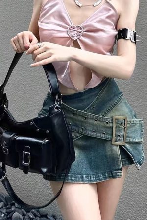 Cute Everyday Outfits, Outfit Inspo Casual Double Buckle Denim Mini Skirt