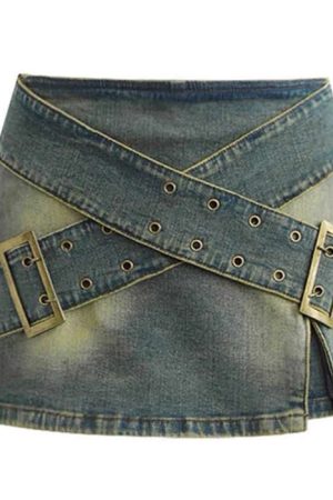 Cute Everyday Outfits, Outfit Inspo Casual Double Buckle Denim Mini Skirt