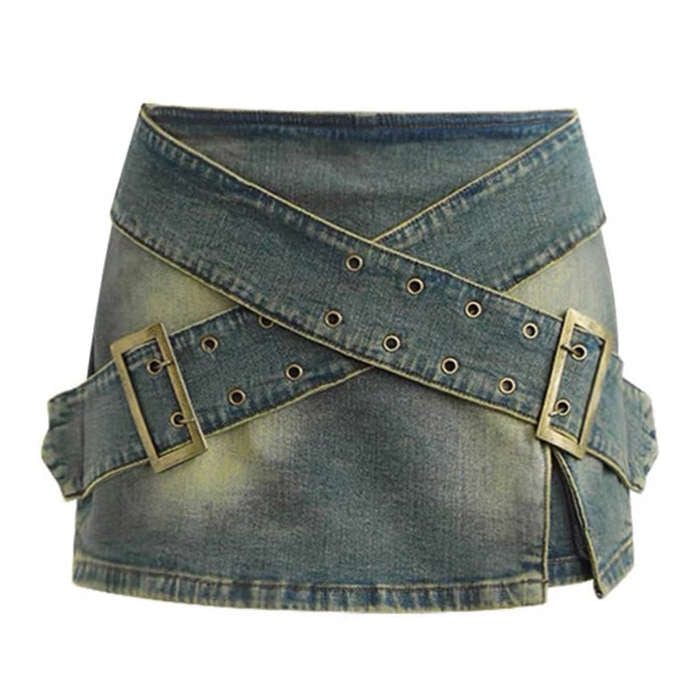 Cute Everyday Outfits, Outfit Inspo Casual Double Buckle Denim Mini Skirt