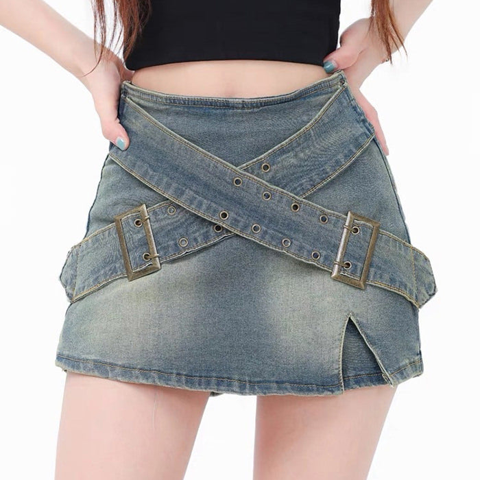 Cute Everyday Outfits, Outfit Inspo Casual Double Buckle Denim Mini Skirt Cute Everyday Outfits, Outfit Inspo Casual Double Buckle Denim Mini Skirt