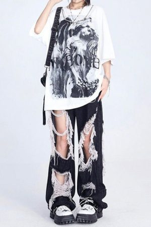 Cute Everyday Outfits, Outfit Inspo Casual Downtown Girl Aesthetic Destroyed Jeans