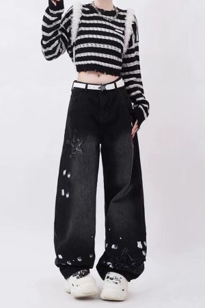 Cute Everyday Outfits, Outfit Inspo Casual Downtown Girl Black Star Jeans