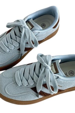 Cute Everyday Outfits, Outfit Inspo Casual Dusty Blue & Brown Stripe Sneakers