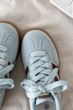 Cute Everyday Outfits, Outfit Inspo Casual Dusty Blue & Brown Stripe Sneakers