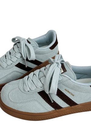 Cute Everyday Outfits, Outfit Inspo Casual Dusty Blue & Brown Stripe Sneakers