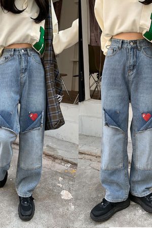 Cute Everyday Outfits, Outfit Inspo Casual Early 2000s Pixel Heart Wide Jeans