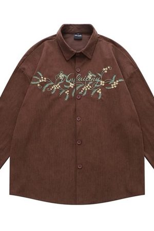 Cute Everyday Outfits, Outfit Inspo Casual Earthcore Aesthetic Floral Button-Up Shirt