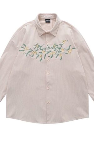 Cute Everyday Outfits, Outfit Inspo Casual Earthcore Aesthetic Floral Button-Up Shirt