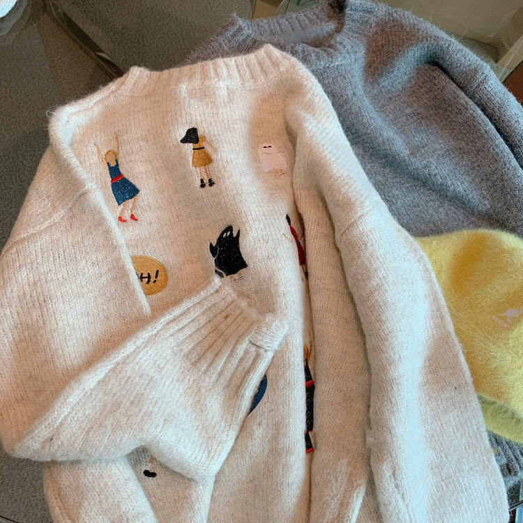 Cute Everyday Outfits, Outfit Inspo Casual Embroidered Back Oversized Sweater Cute Everyday Outfits, Outfit Inspo Casual Embroidered Back Oversized Sweater