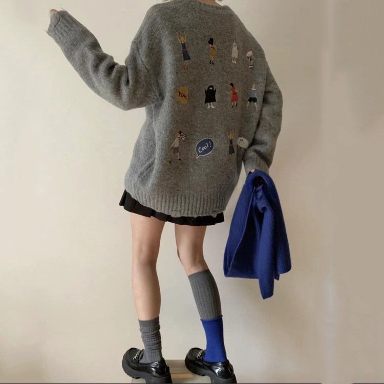 Cute Everyday Outfits, Outfit Inspo Casual Embroidered Back Oversized Sweater Cute Everyday Outfits, Outfit Inspo Casual Embroidered Back Oversized Sweater