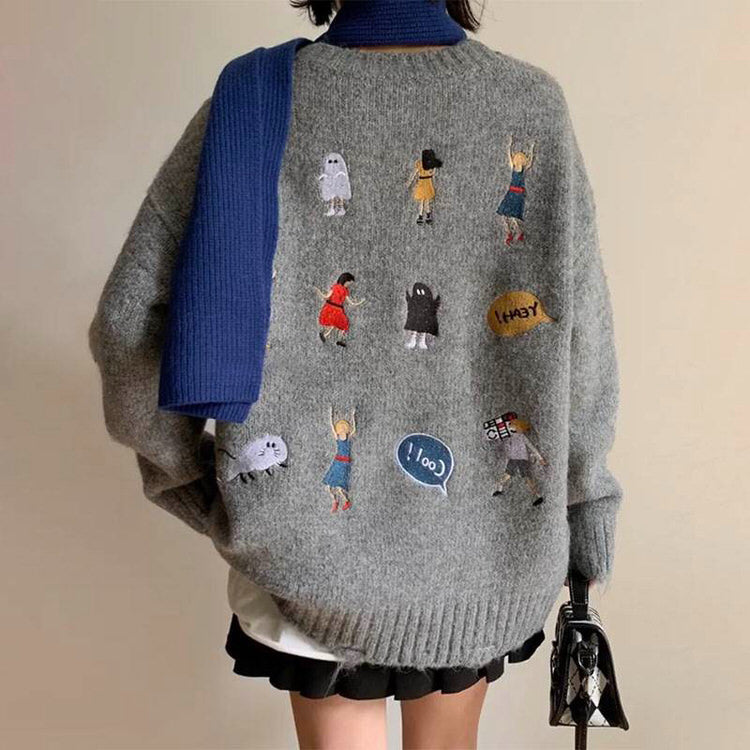 Cute Everyday Outfits, Outfit Inspo Casual Embroidered Back Oversized Sweater Cute Everyday Outfits, Outfit Inspo Casual Embroidered Back Oversized Sweater