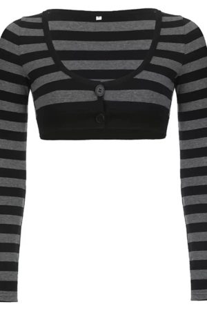 Cute Everyday Outfits, Outfit Inspo Casual Emo Aesthetic Striped Long Sleeve Top