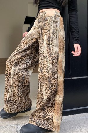 Cute Everyday Outfits, Outfit Inspo Casual Faded Leopard Print Wide-Leg Trousers