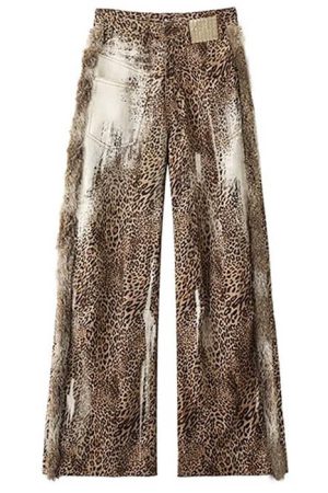 Cute Everyday Outfits, Outfit Inspo Casual Faded Leopard Print Wide-Leg Trousers