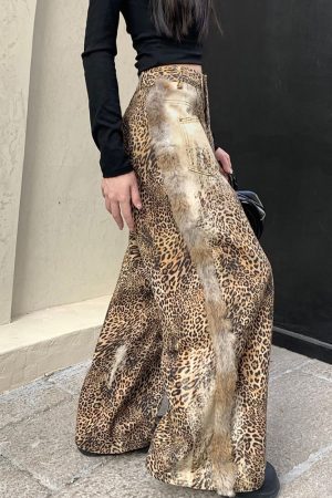 Cute Everyday Outfits, Outfit Inspo Casual Faded Leopard Print Wide-Leg Trousers