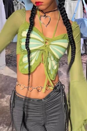 Cute Everyday Outfits, Outfit Inspo Casual Fairy Butterfly Halter Crop Top