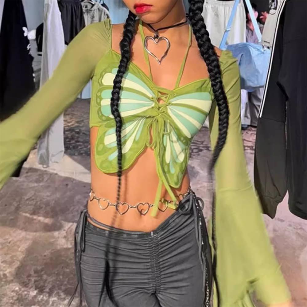 Cute Everyday Outfits, Outfit Inspo Casual Fairy Butterfly Halter Crop Top Cute Everyday Outfits, Outfit Inspo Casual Fairy Butterfly Halter Crop Top