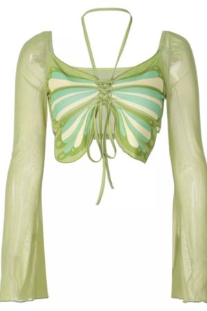 Cute Everyday Outfits, Outfit Inspo Casual Fairy Butterfly Halter Crop Top