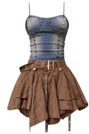 Cute Everyday Outfits, Outfit Inspo Casual Fairy Grunge Denim Rivet Top