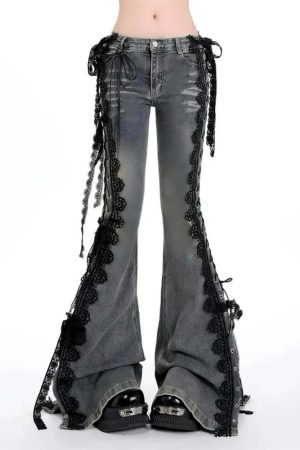 Cute Everyday Outfits, Outfit Inspo Casual Fairy Grunge Lace Up Flared Jeans