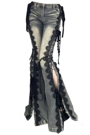Cute Everyday Outfits, Outfit Inspo Casual Fairy Grunge Lace Up Flared Jeans
