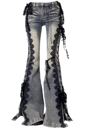 Cute Everyday Outfits, Outfit Inspo Casual Fairy Grunge Lace Up Flared Jeans