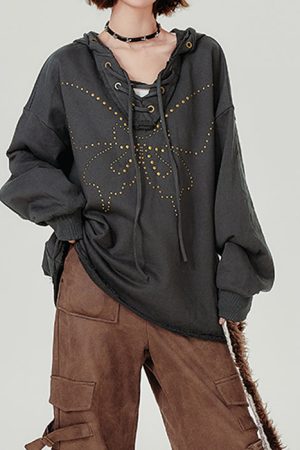Cute Everyday Outfits, Outfit Inspo Casual Fairy Grunge Studded Butterfly Hoodie