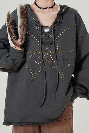 Cute Everyday Outfits, Outfit Inspo Casual Fairy Grunge Studded Butterfly Hoodie