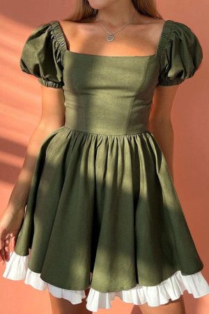 Cute Everyday Outfits, Outfit Inspo Casual Fairycore Aesthetic Green Mini Dress