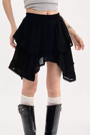 Cute Everyday Outfits, Outfit Inspo Casual Fairycore Asymmetric Lace Ruffle Skirt