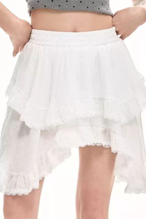 Cute Everyday Outfits, Outfit Inspo Casual Fairycore Asymmetric Lace Ruffle Skirt
