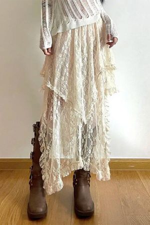 Cute Everyday Outfits, Outfit Inspo Casual Fairycore Asymmetrical Lace Skirt
