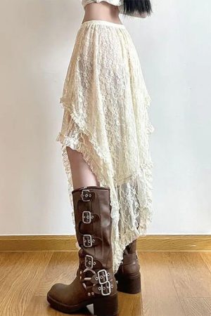 Cute Everyday Outfits, Outfit Inspo Casual Fairycore Asymmetrical Lace Skirt