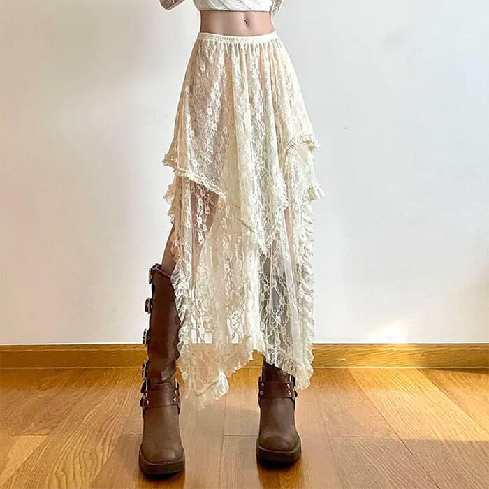 Cute Everyday Outfits, Outfit Inspo Casual Fairycore Asymmetrical Lace Skirt Cute Everyday Outfits, Outfit Inspo Casual Fairycore Asymmetrical Lace Skirt