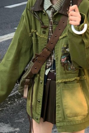 Cute Everyday Outfits, Outfit Inspo Casual Fairycore Forest Embroidered Denim Jacket