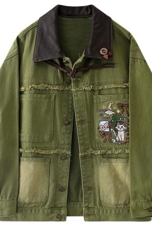 Cute Everyday Outfits, Outfit Inspo Casual Fairycore Forest Embroidered Denim Jacket