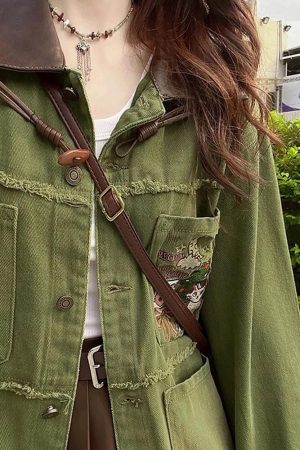 Cute Everyday Outfits, Outfit Inspo Casual Fairycore Forest Embroidered Denim Jacket