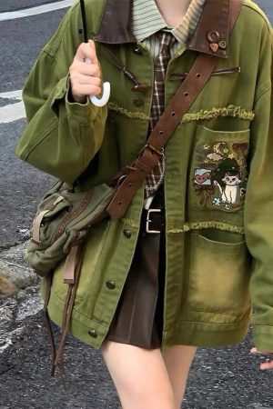 Cute Everyday Outfits, Outfit Inspo Casual Fairycore Forest Embroidered Denim Jacket