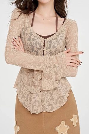 Cute Everyday Outfits, Outfit Inspo Casual Fairycore Lace Flare Sleeve Top