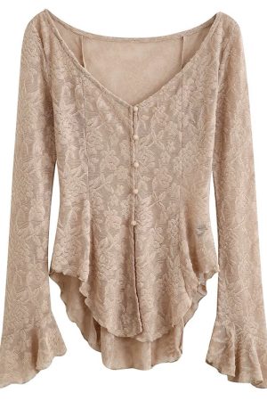 Cute Everyday Outfits, Outfit Inspo Casual Fairycore Lace Flare Sleeve Top