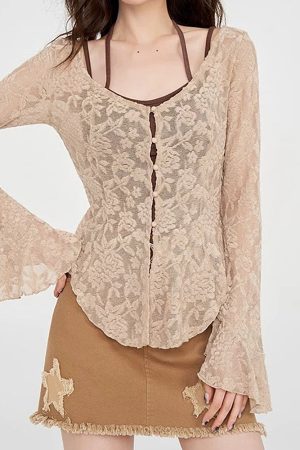 Cute Everyday Outfits, Outfit Inspo Casual Fairycore Lace Flare Sleeve Top