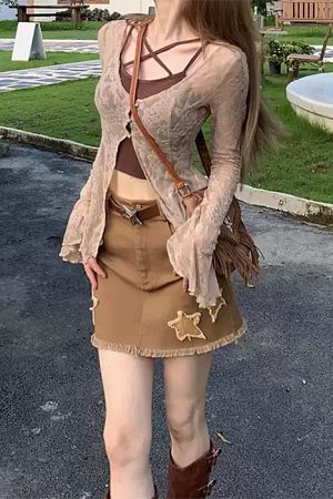 Cute Everyday Outfits, Outfit Inspo Casual Fairycore Lace Flare Sleeve Top