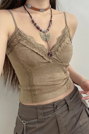Cute Everyday Outfits, Outfit Inspo Casual Fairycore Lace Trim Cami Top